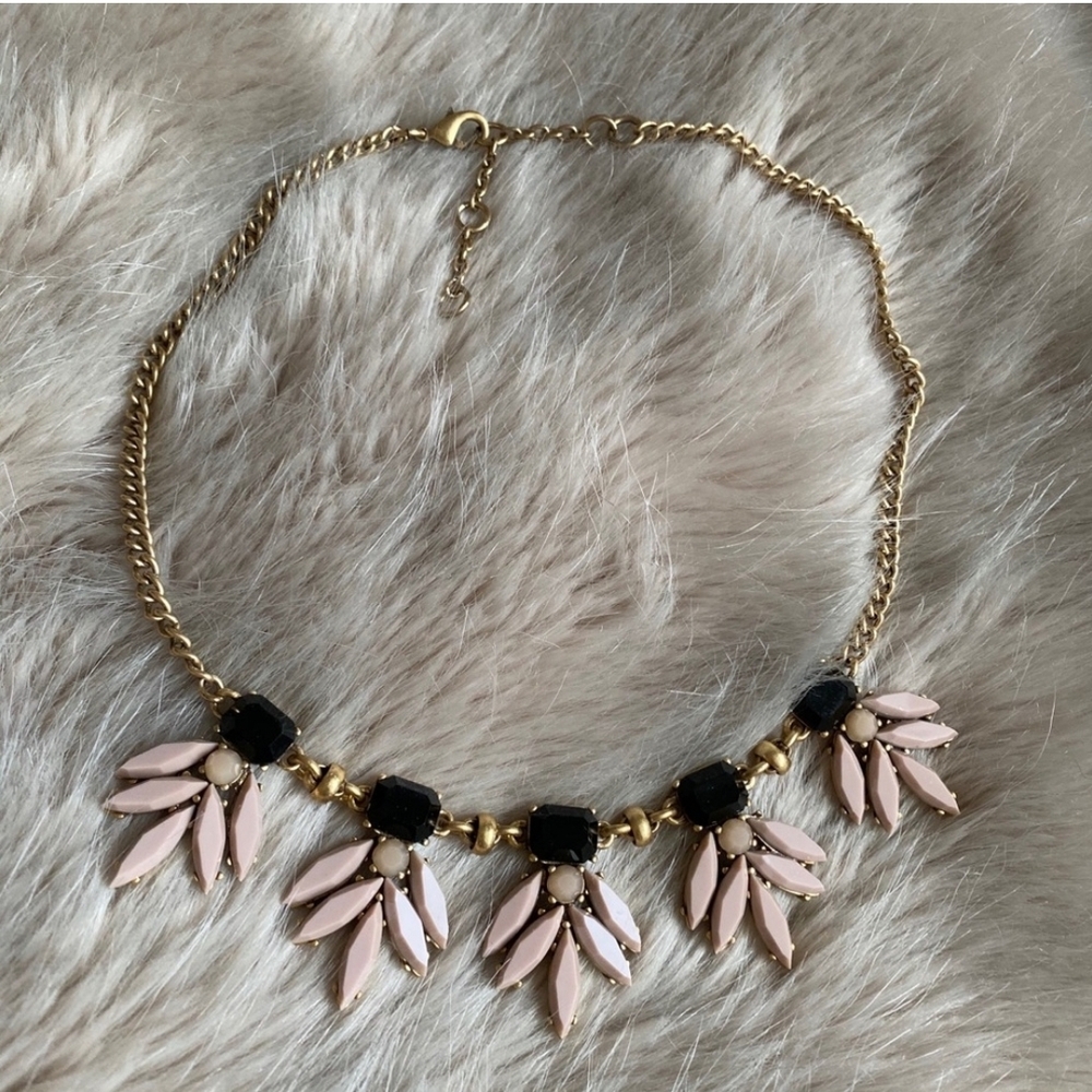 J. Crew Black Gold and Pink Statement Necklace